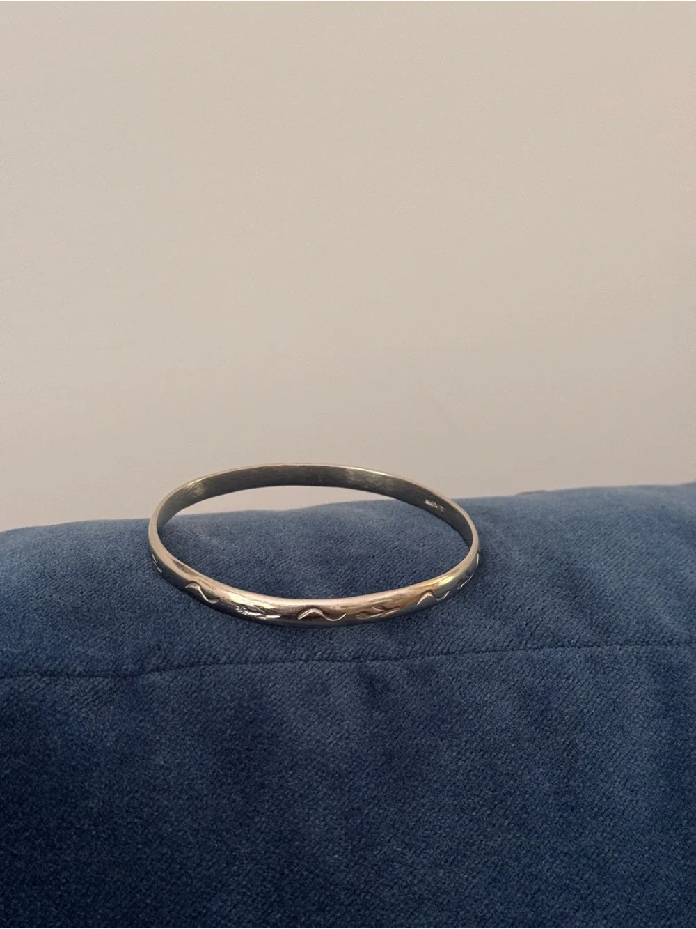 Vintage Mexico 925 Sterling Silver Flower engraved Bangle Bracelet